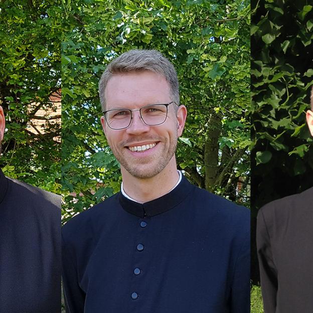Von der 'Gemeinschaft Sankt Martin' kommen drei Patres nach Neviges: v.l. Abbé Thomas Diradourian als leitender Pfarrer, Abbé Phil Dieckhoff als Kaplan und Abbé Ignace Duchatel als Pfarrvikar.