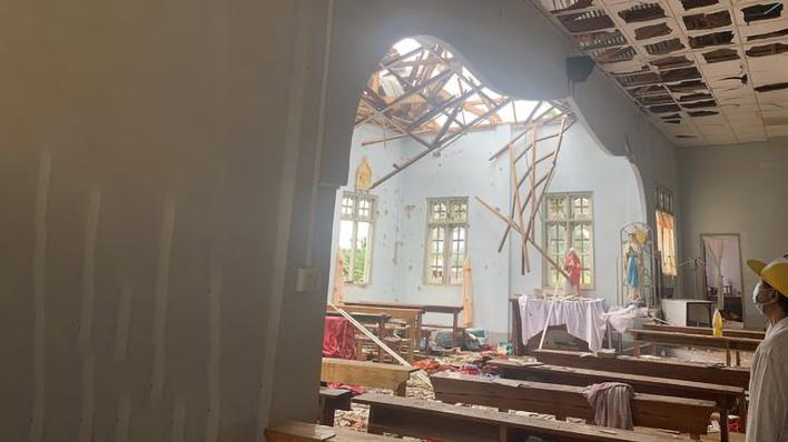 Foto einer zerstörten Kirche im Bistum Loikaw/Myanmar