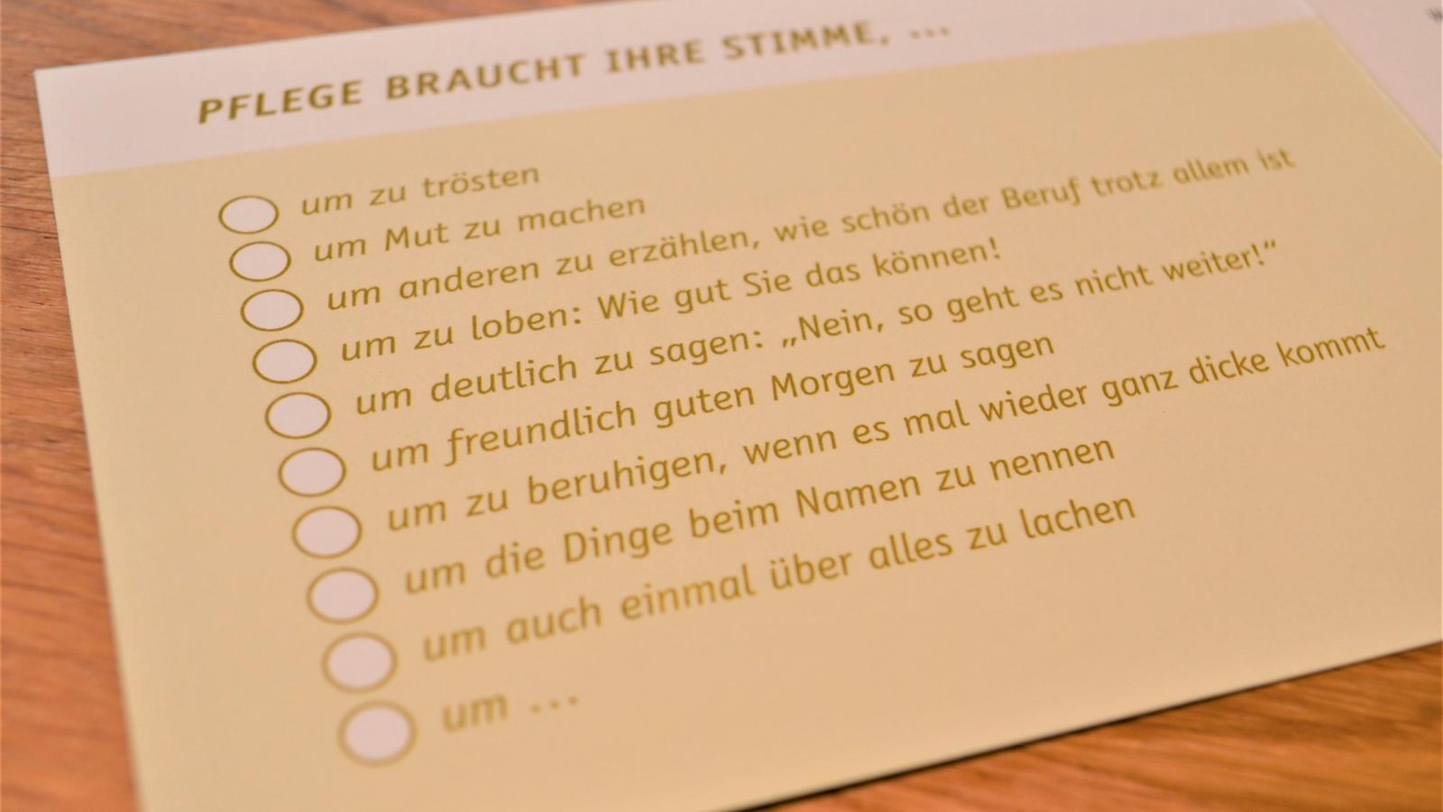 Pflege braucht ihre Stimme, Tag der Pflege, Karte