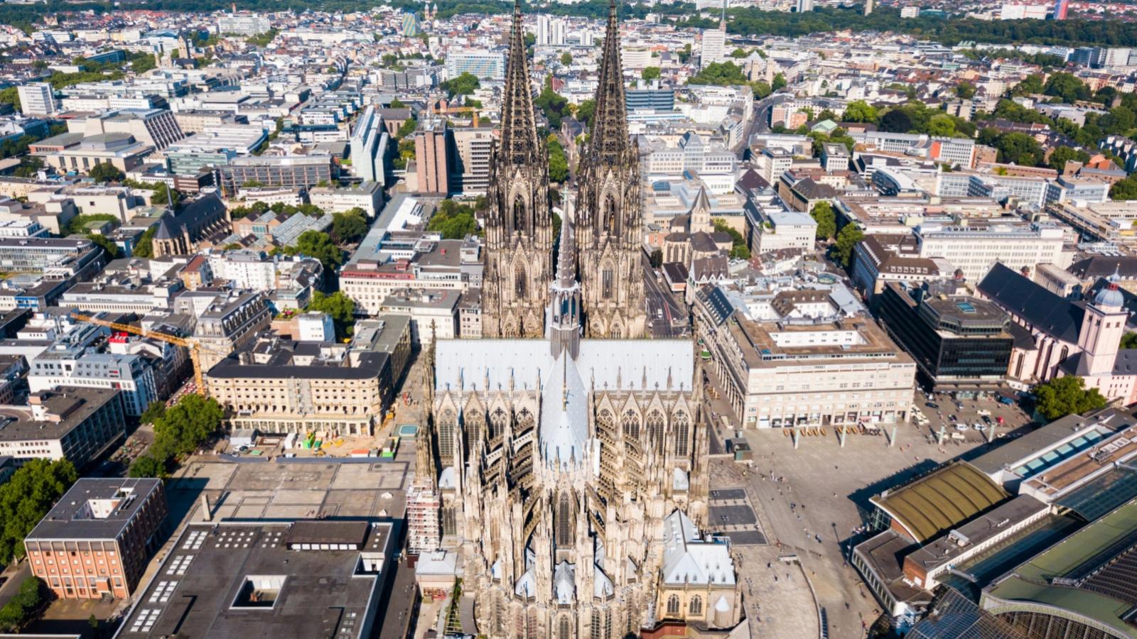 Cologne Cathedral aerial panoramic view in Cologne, Germany