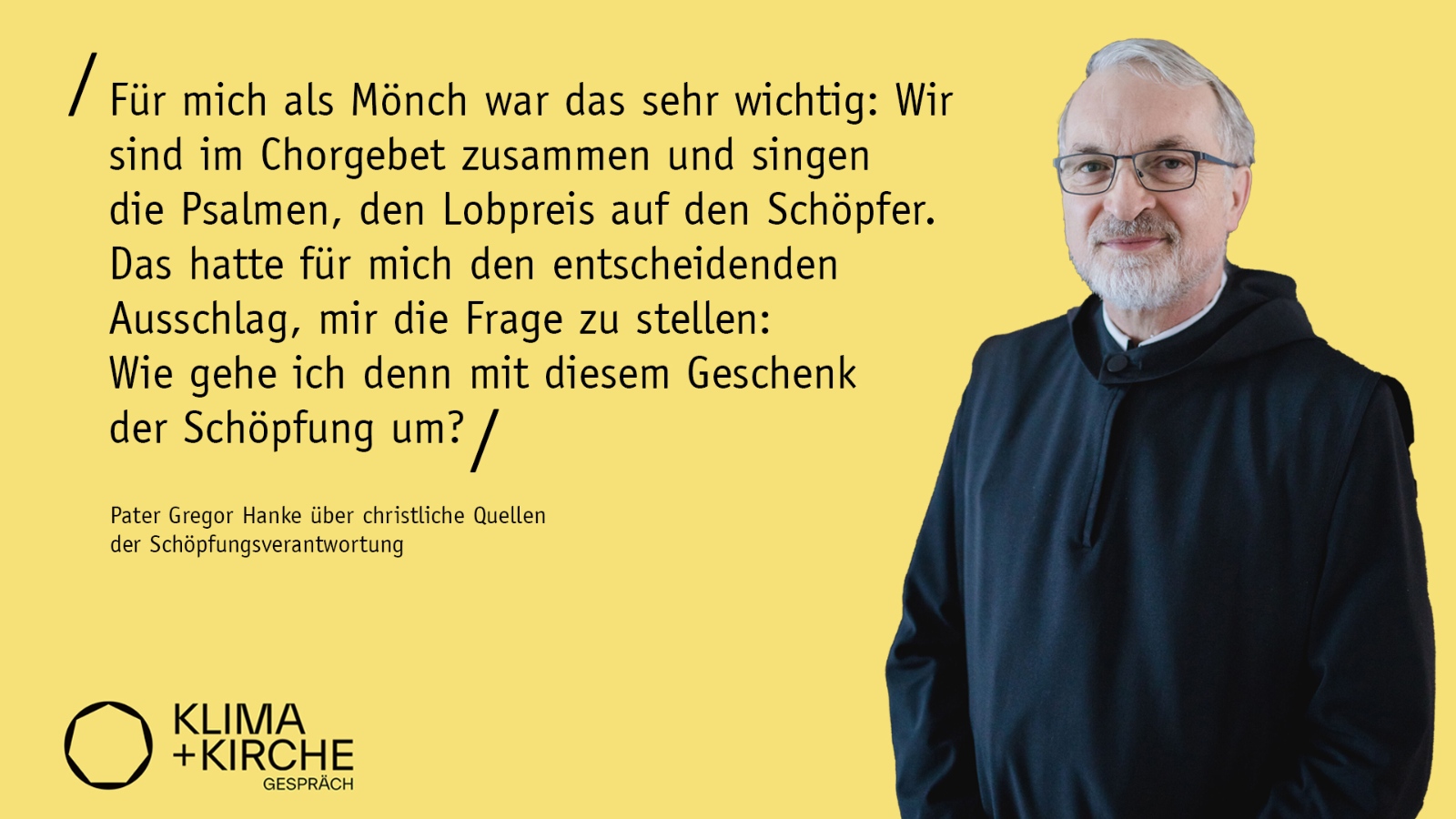 Ein Foto zeigt Pater Gregor Hanke vor gelbem Hintergrund.