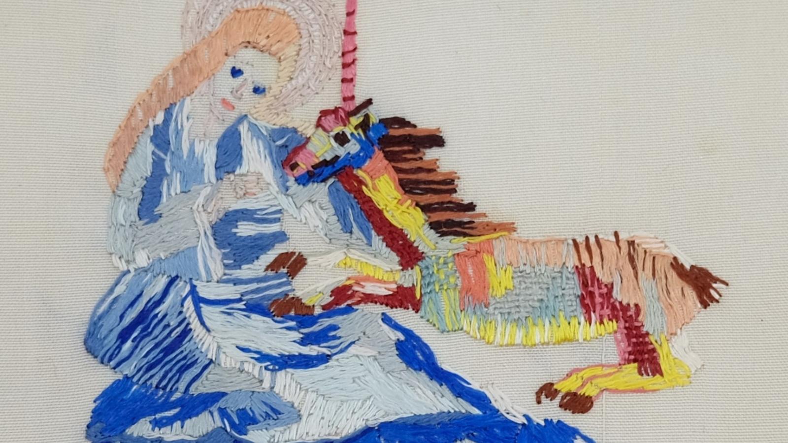 St. Maria und Clemens, Schwarzrheindorf. Palla, Maria mit Einhorn, Detail