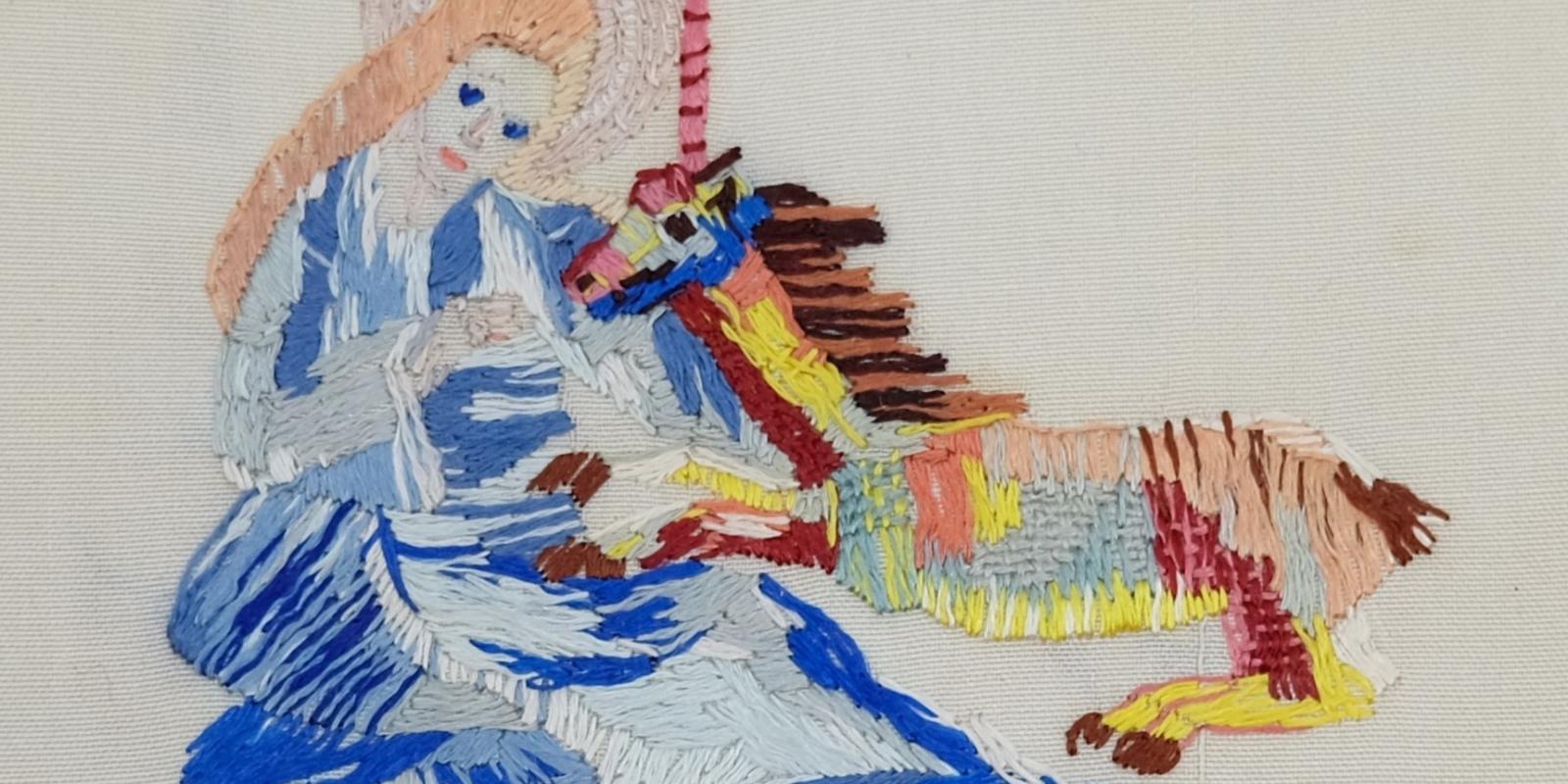 St. Maria und Clemens, Schwarzrheindorf. Palla, Maria mit Einhorn, Detail