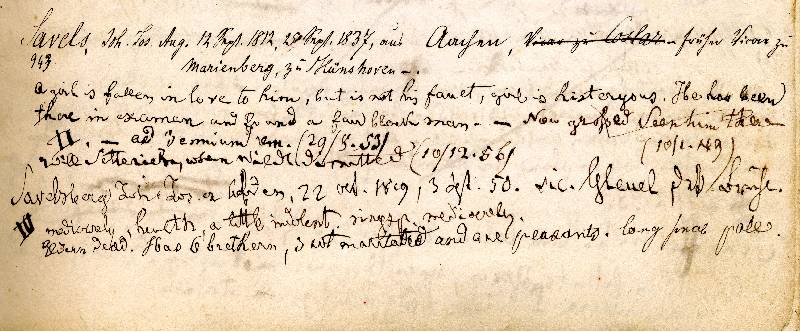Geheimer Schematismus von Erzbischof Johannes von Geissel (Ausschnitt): Eintragungen zu den Priestern Savels und Savelsberg