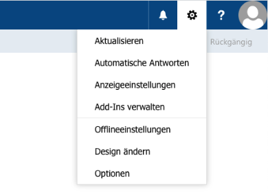 Über einen Klick auf das Zahnrad können Sie weitere Funktionen, z.B. den Abwesenheitsassistenten, steuern