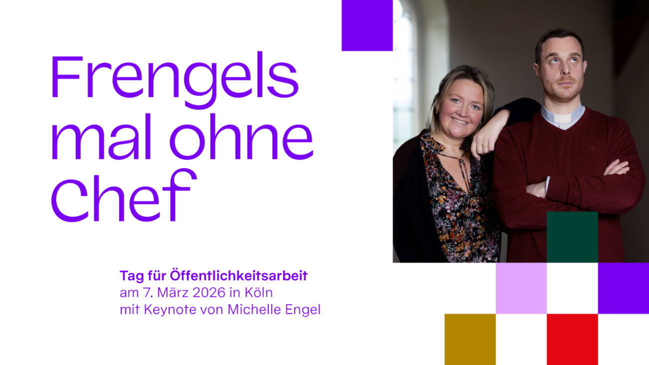Banner zum Tag für Öffentlichkeitsarbeit mit Keynote von Michelle Engel (Frengels & Chef)