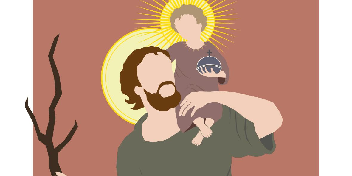 Der heilige Christophorus trägt das Christuskind auf seiner Schulter.