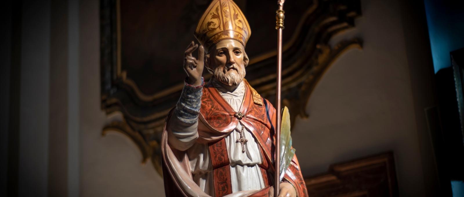Terni, Italy. February 2020. Statue of Saint Valentine in the basilica dedicated to the patron saint of lovers. Valentine's day.
