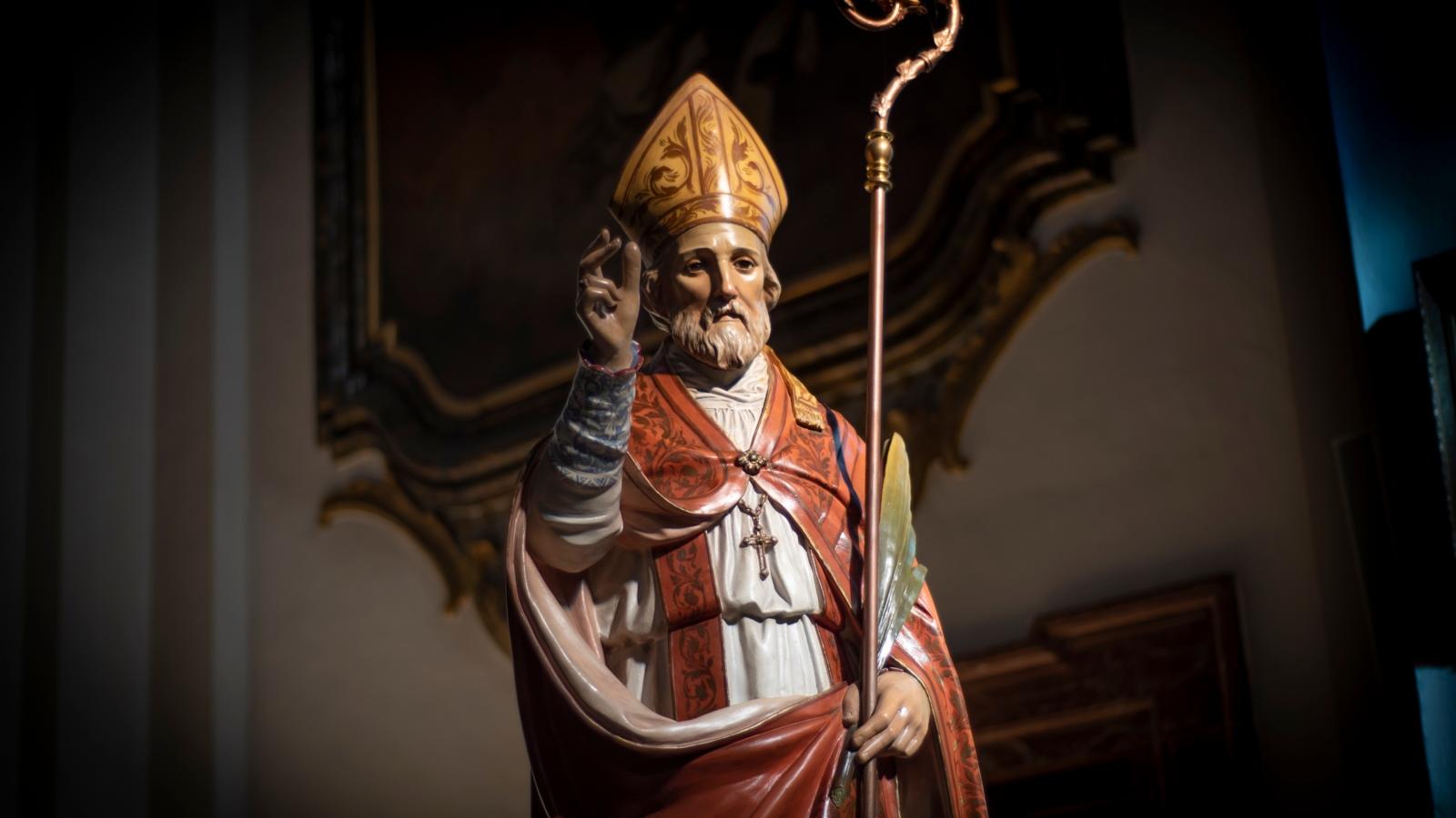 Terni, Italy. February 2020. Statue of Saint Valentine in the basilica dedicated to the patron saint of lovers. Valentine's day.