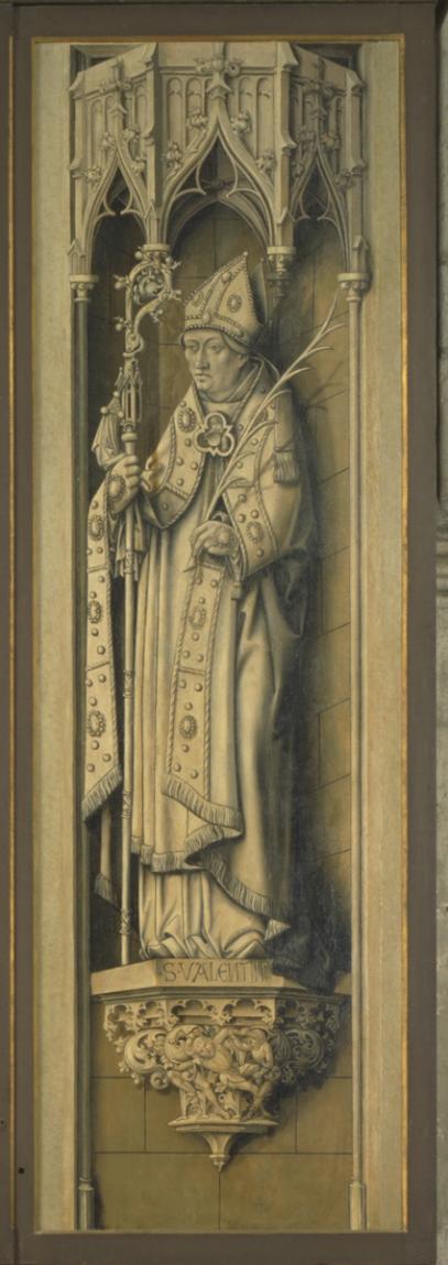 Darstellung des Hl. Valentin im Kölner Dom (in der Maternuskapelle auf dem geschlossenen Kreuzigungsaltar)