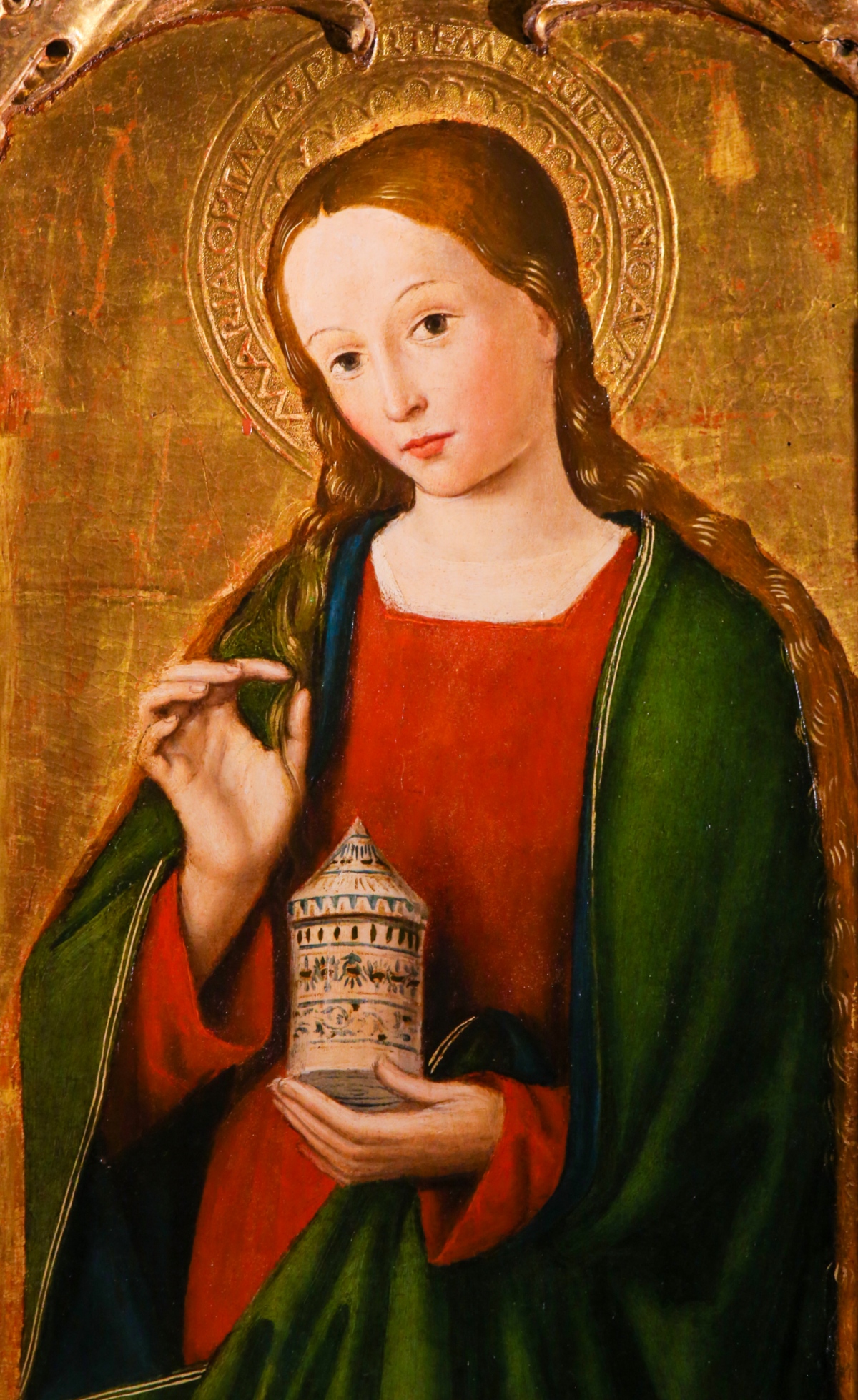 Nur zur Verwendung durch den Bereich Medien und Kommunikation für Magazinartikel. Painting of Mary Magdalene on the Altarpiece of St Nicolas (1500) in the Cathedral of Monaco.