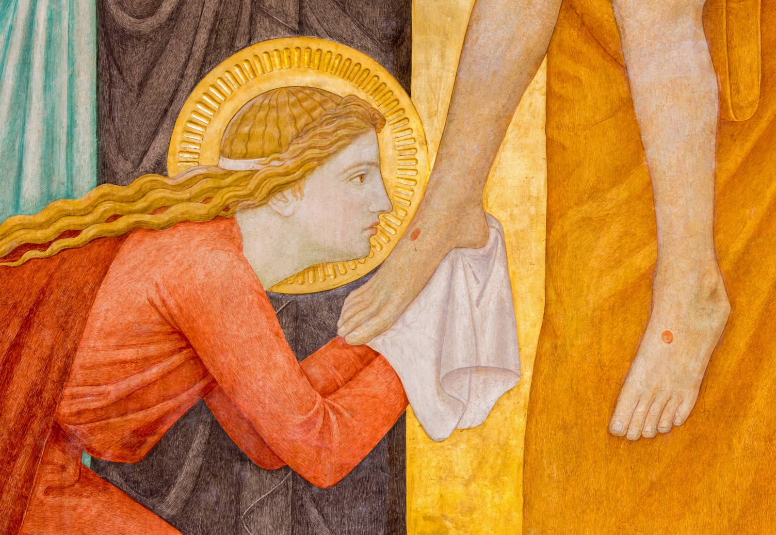 Nutzung nur durch den Bereich Medien und Kommunikation für Magazinartikel. Mary Magdalen. Detail from Deposition of the cross scene over st. John of the Cross side altar by P. Verkade (1927) in Carmelites church in Dobling. Wien.