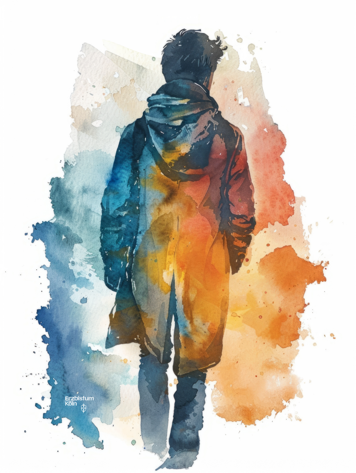 Solitary Figure in Watercolor Ambience