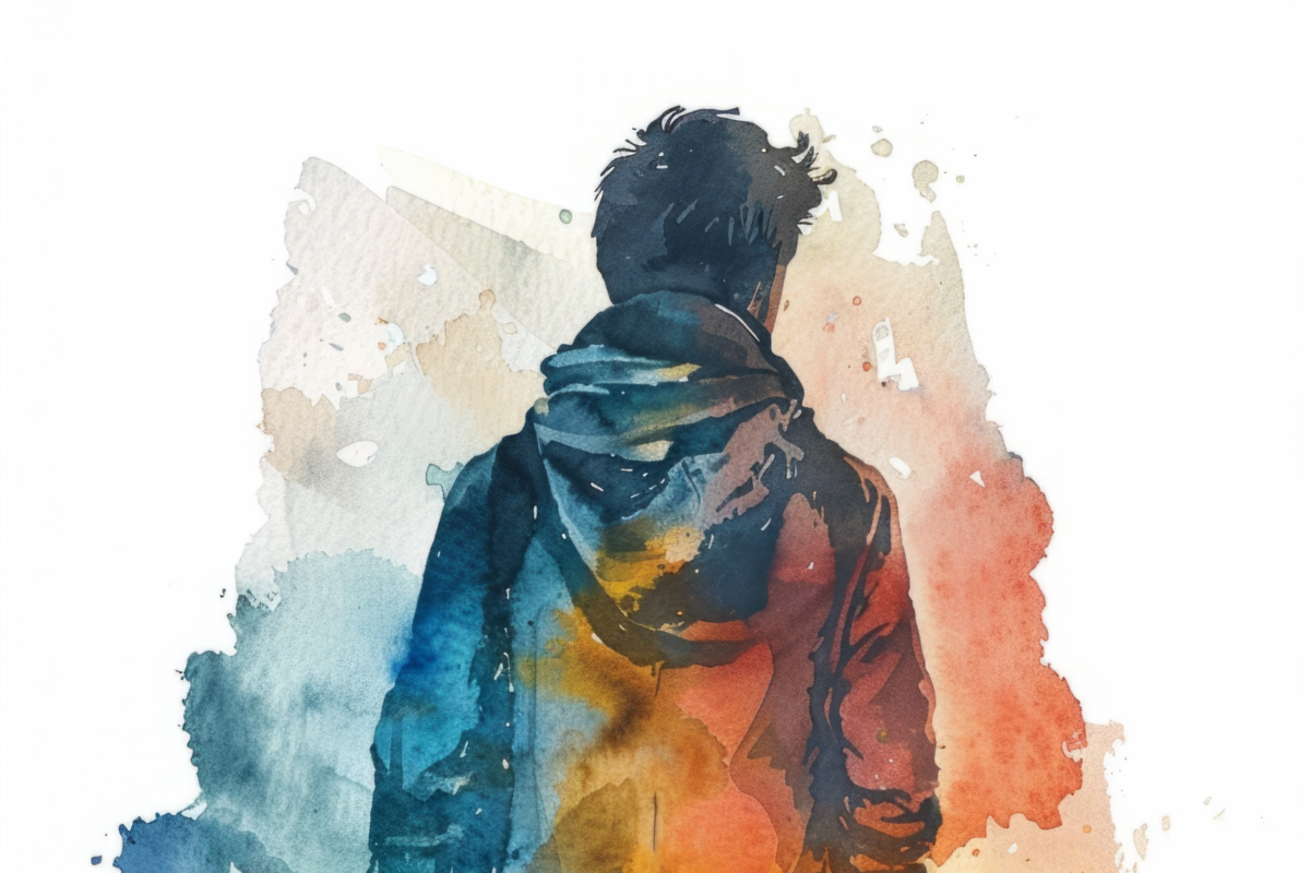 Solitary Figure in Watercolor Ambience